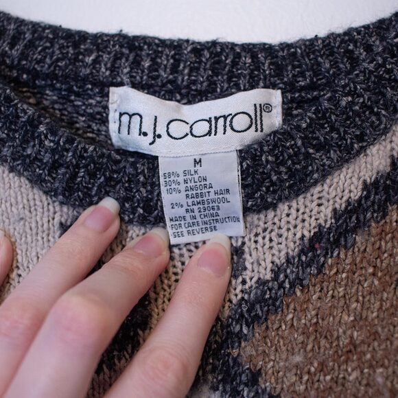 Animal VTG MJ Carroll Sweater Zebra Cheetah Patch Wool Blend M | Soft Autumn - Picture 4 of 5
